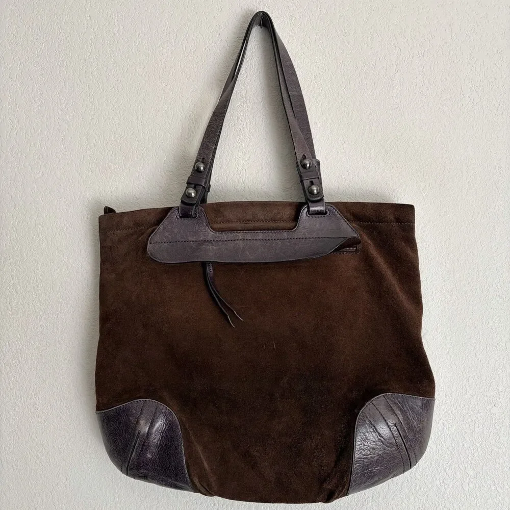 Francesco Biasia Brown/Purple Suede Leather Tote Shoulder Bag Large Y2K Boho
